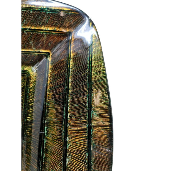 Vintage Mid Century Decorative Reverse Painted Metallic Gold/Green Plate - Picture 6 of 11